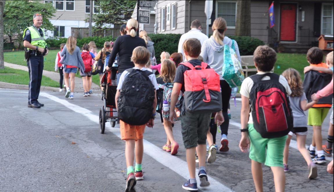 A group of kids walking to school