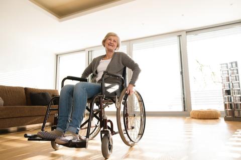 Older woman in wheelchair in accessible home