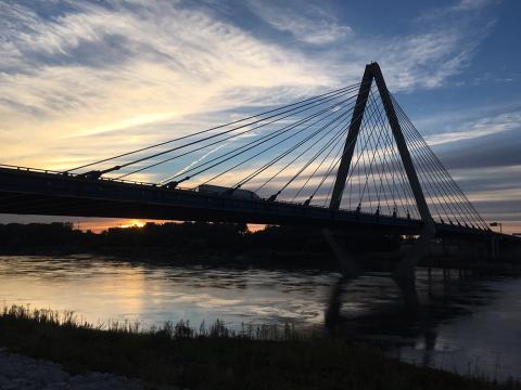 Bond Bridge and Missouri River at dusk