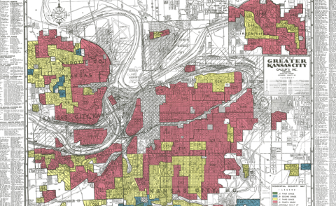 Map showing redlined areas in Kansas City