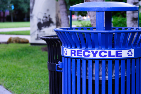 Recycling bin in a city park