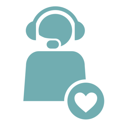 An icon showing a person with a telephone headset and a heart