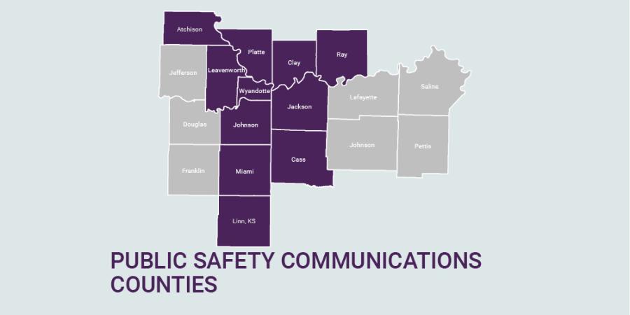 Map showing public safety communications counties