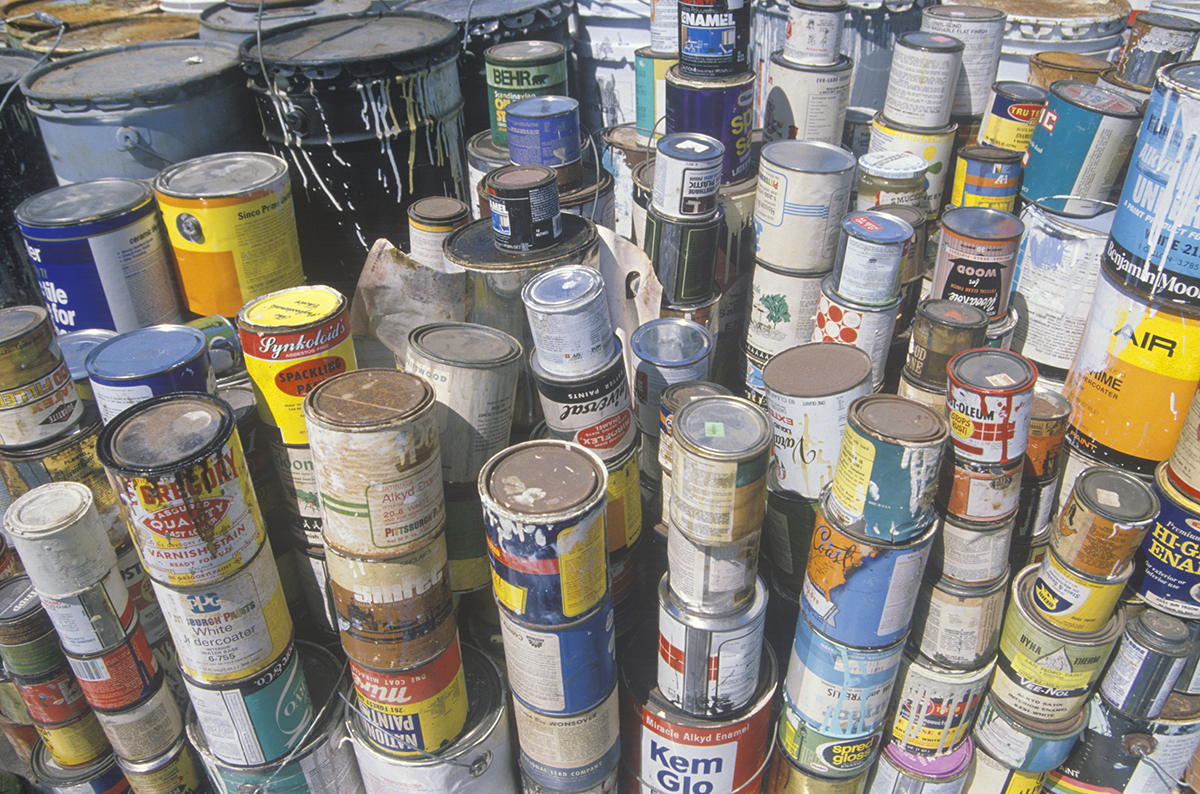 Paint cans ready for disposal