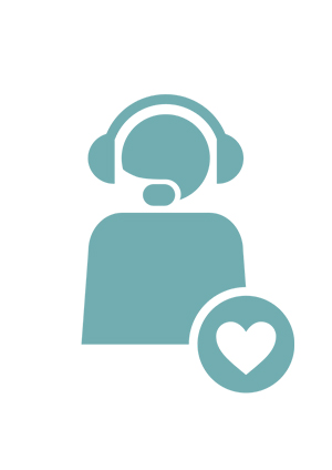 An icon depicting a caring person wearting a headset
