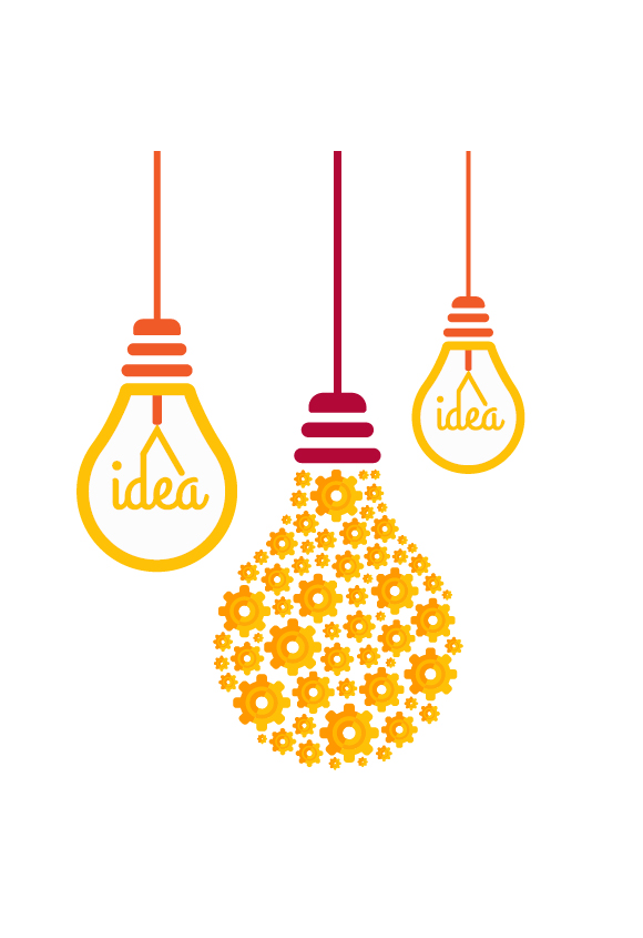 An illustration of lightbulbs with the words idea inside.