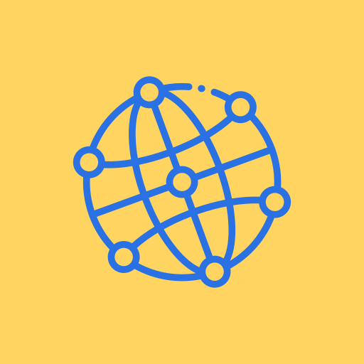 An icon of a network of connected circles in a sphere shape