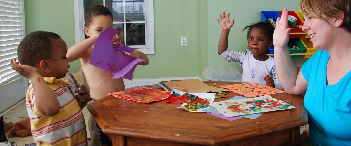 Children learning in a home setting