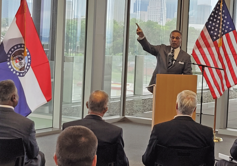 Representative Emanuel Cleaver II speaks during the Bi-State Reinvestment Corridor kickoff event