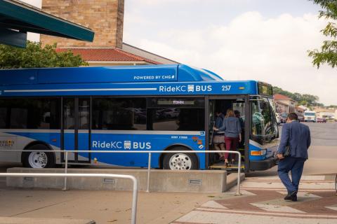 Riders board RideKC bus 