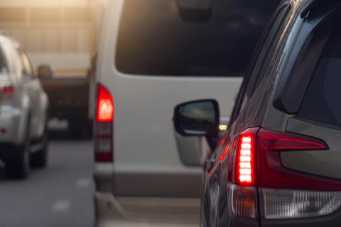 Cars idling in traffic