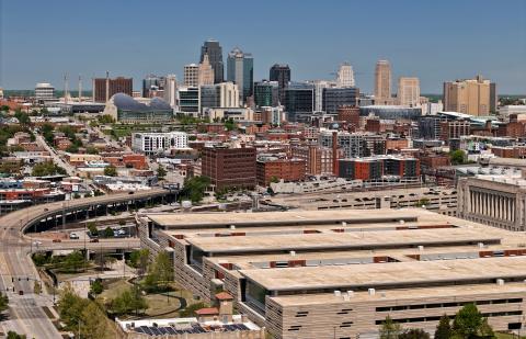 Kansas City aerial skyline from Penn Valley Park