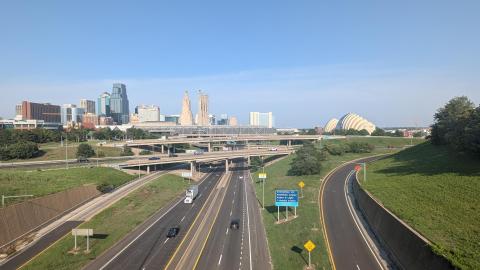 Kansas City skyline viewpoint with highway