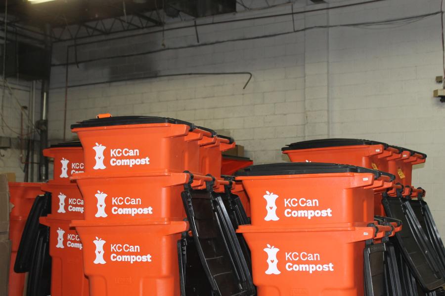 Clean composting hoppers stacked up at KC Can Compost