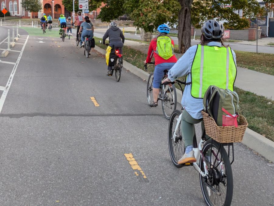 Commuters participate in Bike Bus for Grown-Ups event on Oct. 11.