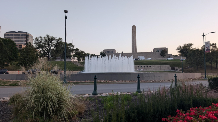 Liberty Memorial Tower at sunset