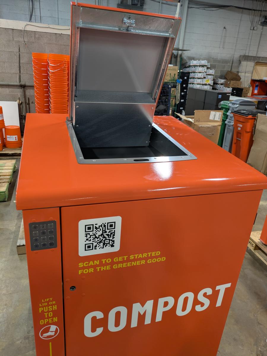 KC Can Compost drop-off kiosk with lid open